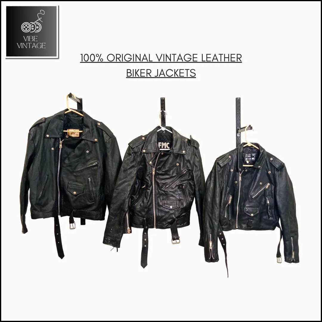 100% ORIGNAL VINTAGE LEATHER BIKER JACKETS - 11 PCS