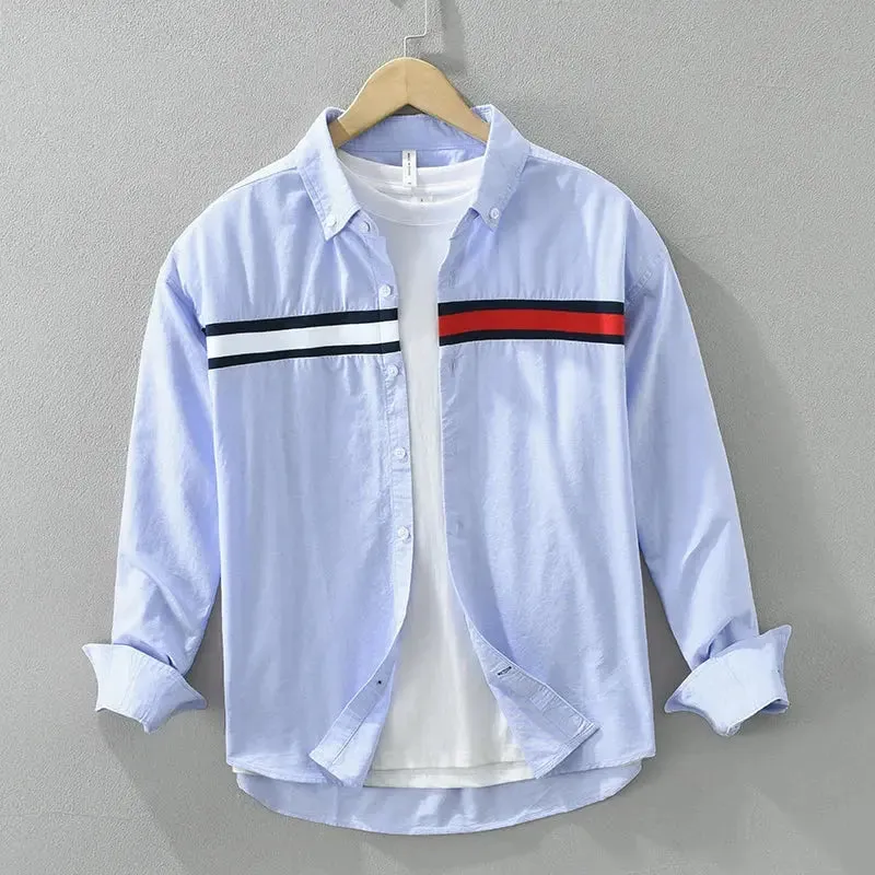 2024 Spring New White Patchwork Shirt for Men Cotton Loose Long Sleeve Shirts Fashion Men's Clothing