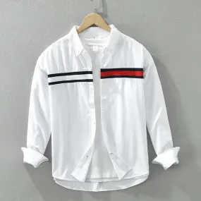 2024 Spring New White Patchwork Shirt for Men Cotton Loose Long Sleeve Shirts Fashion Men's Clothing