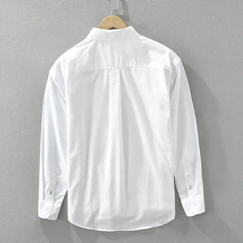 2024 Spring New White Patchwork Shirt for Men Cotton Loose Long Sleeve Shirts Fashion Men's Clothing