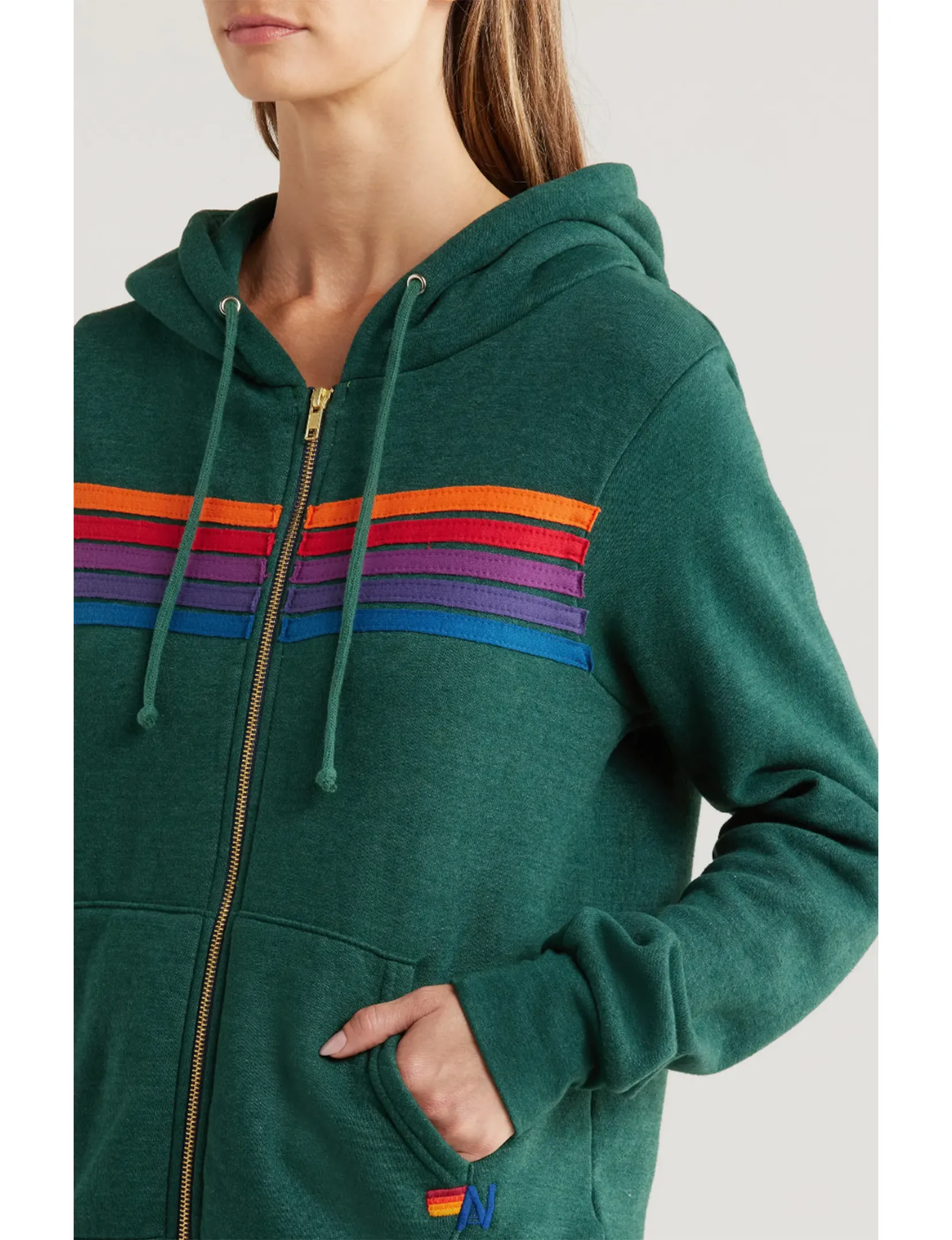 5 Stripe Zip Hoodie, Forest/Purple Orange