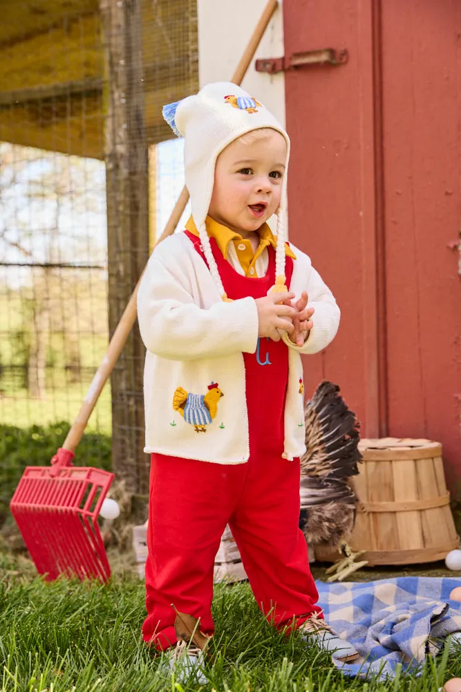 Applique French Hen Cardigan -- Ivory