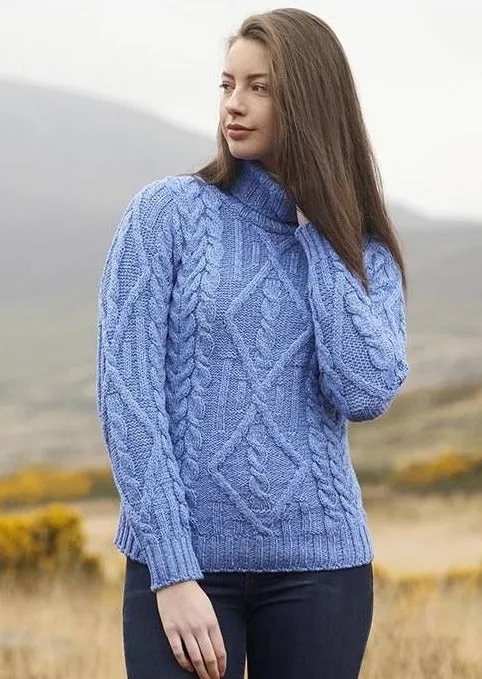 Aran Turtle Neck Sweater | Blue