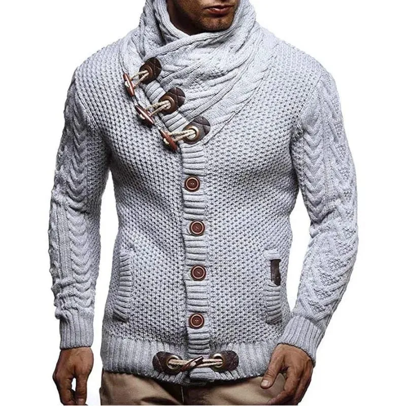 Autumn Casual Vintage Button Sweaters Men Turtleneck Knitted Cardigans  S4781329