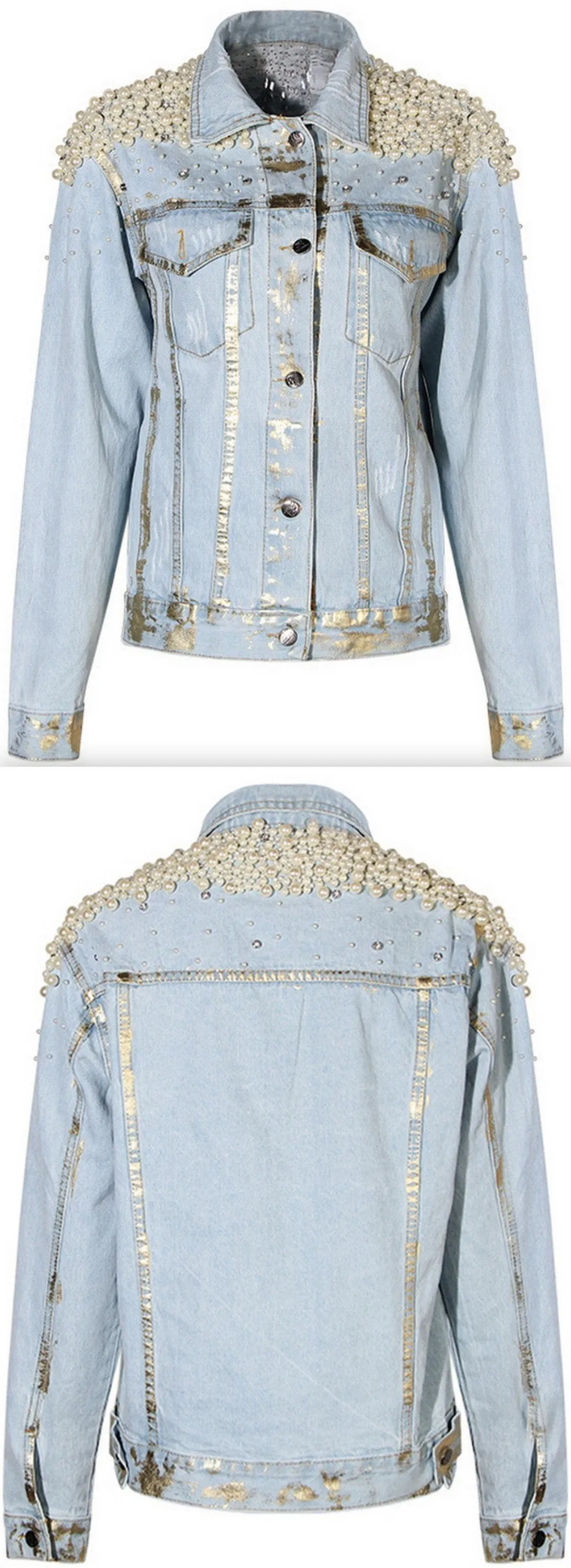 Bead-Embellished Metallic Patch Denim Jacket *Low Stock*