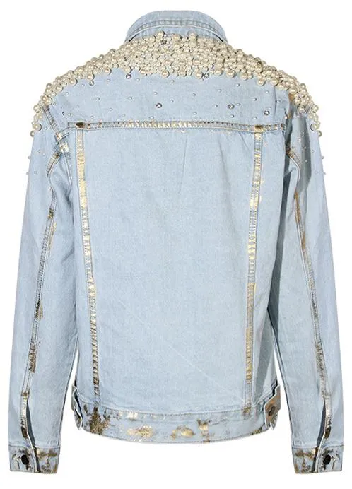 Bead-Embellished Metallic Patch Denim Jacket *Low Stock*