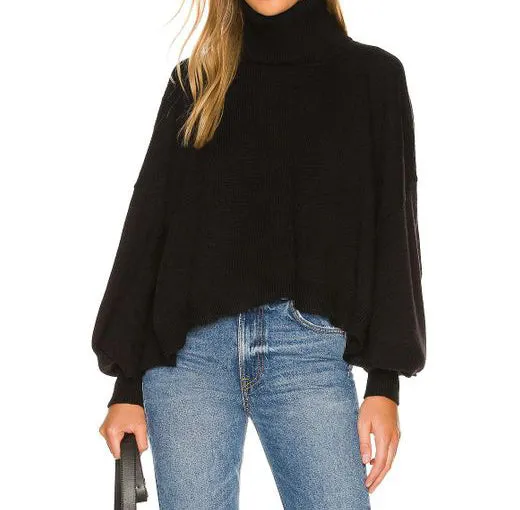 Black Cape Sleeve Convertible Agic Turtleneck Sweater