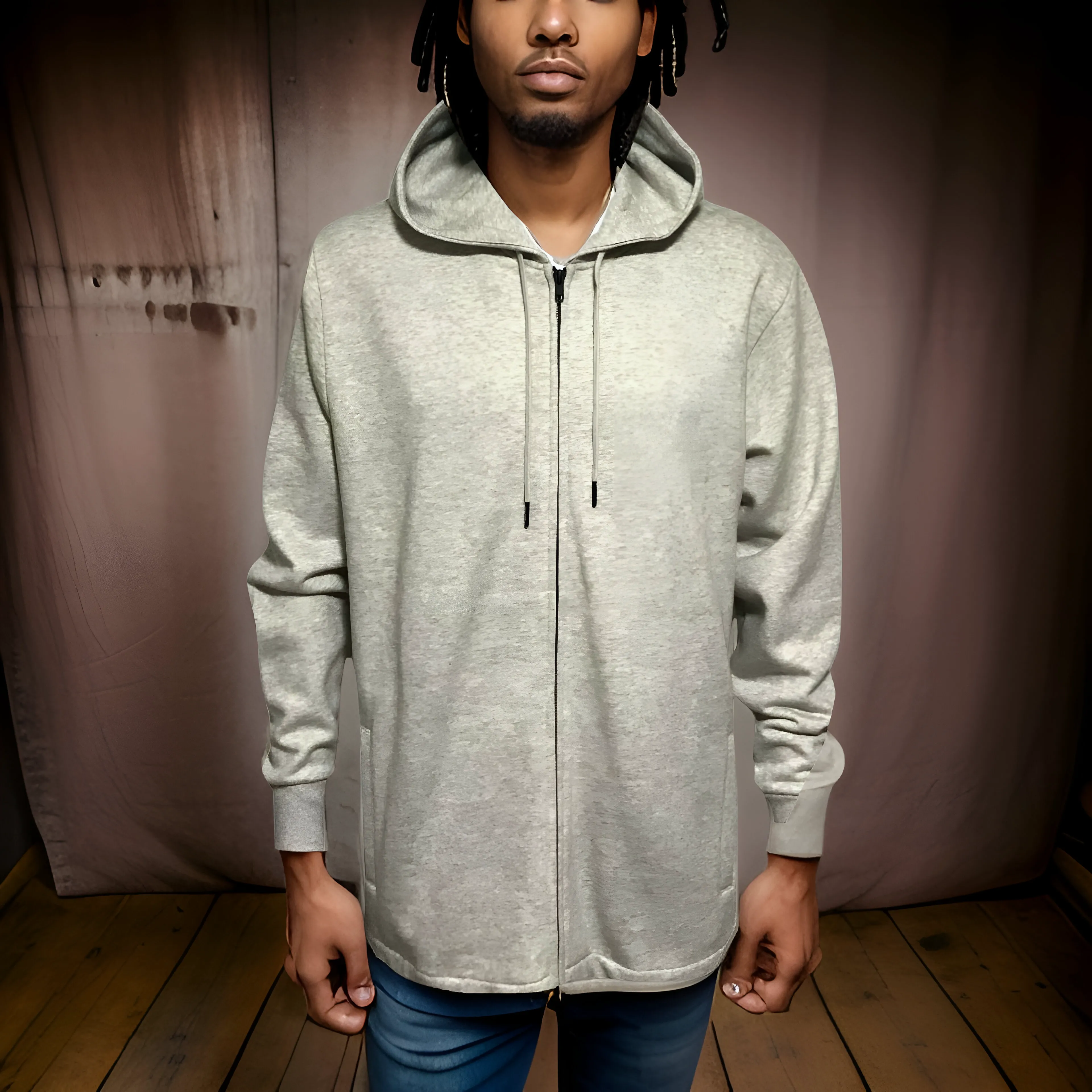 ^BLACK SCALE^ ZIP UP HOODIE (OATMEAL)