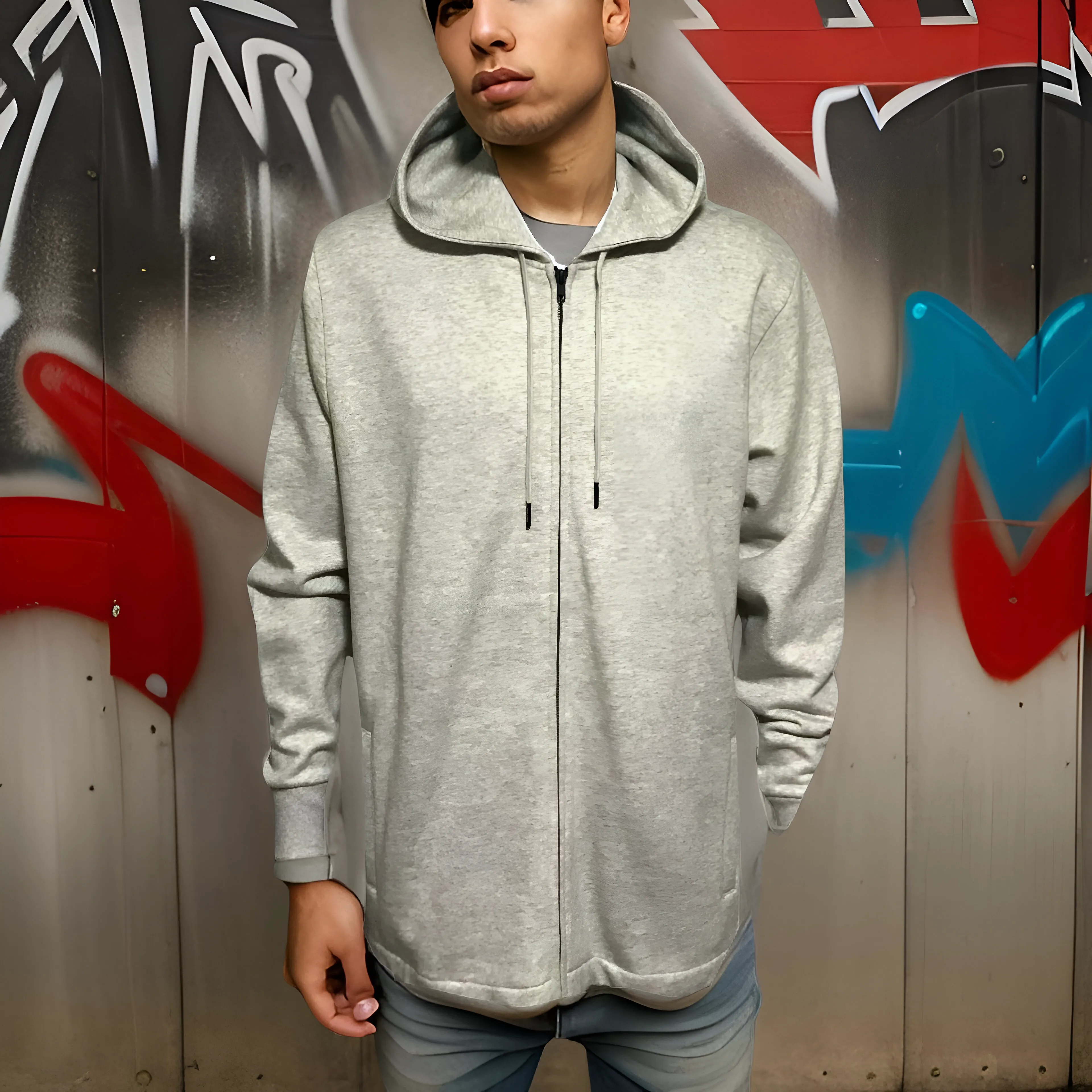 ^BLACK SCALE^ ZIP UP HOODIE (OATMEAL)