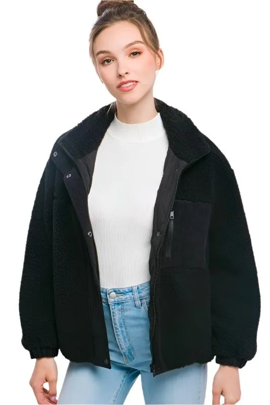 Black Sherpa Puffer Jacket