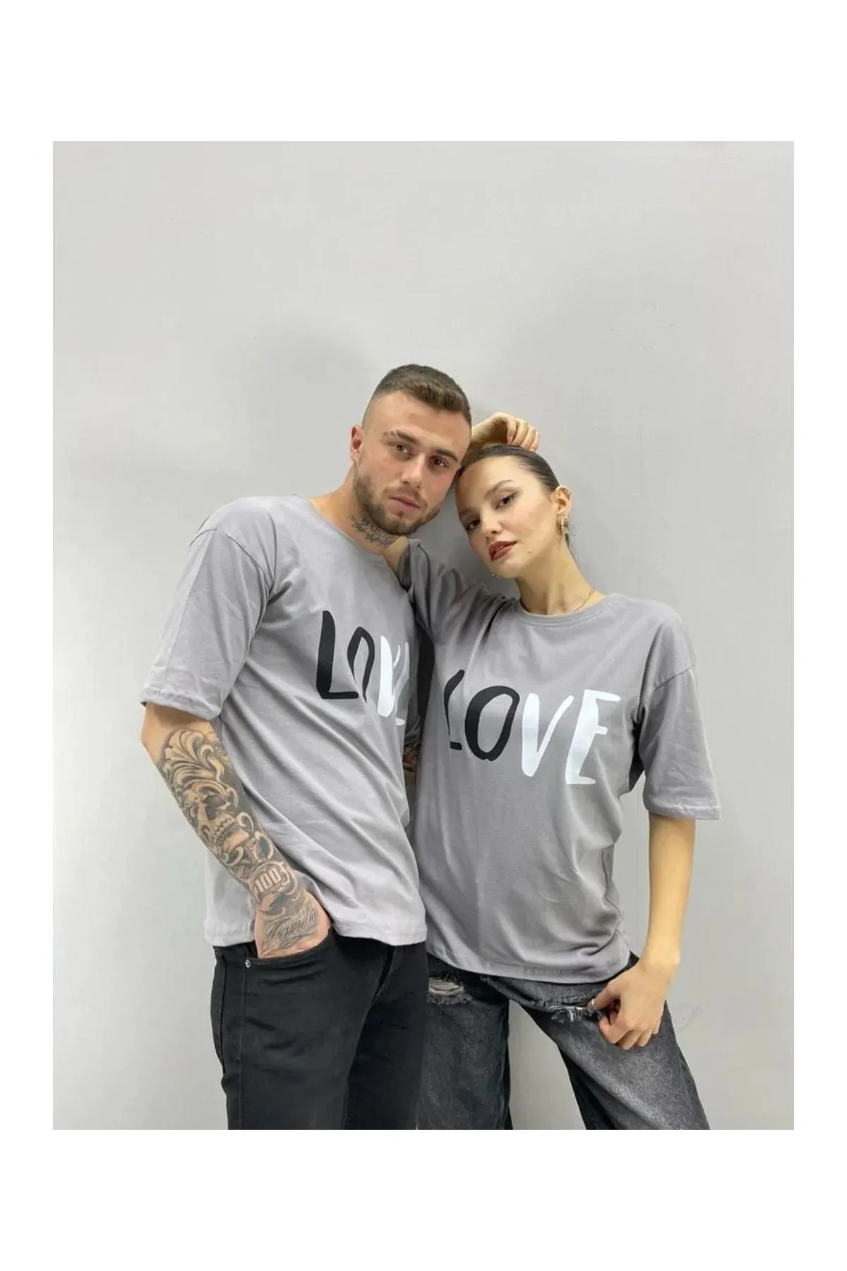 Black Street Unisex Tshirt Gray Love Printed Dear Couple Combination Set of 2