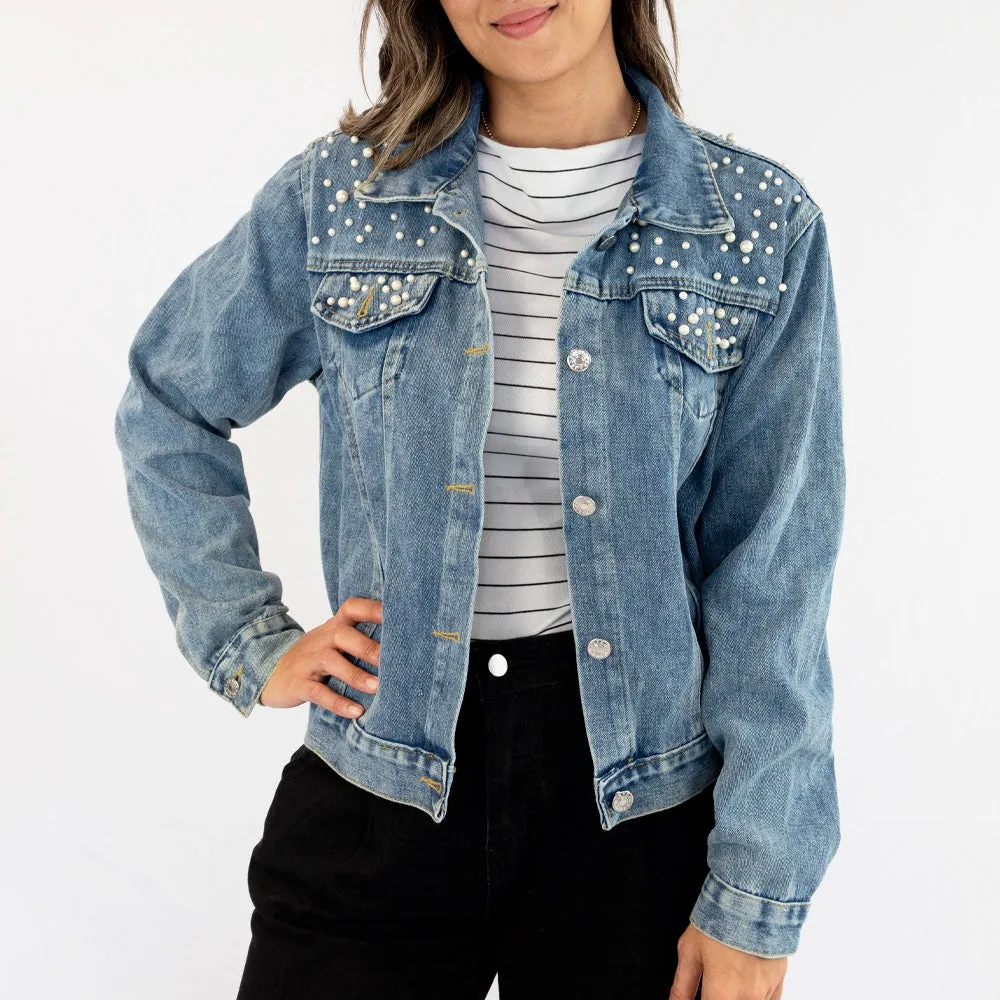 (Blue Pearl) Bachelorette Bridal Denim Jacket