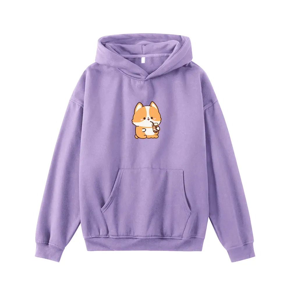 Boba Lovin Corgi Oversized Soft Hoodies