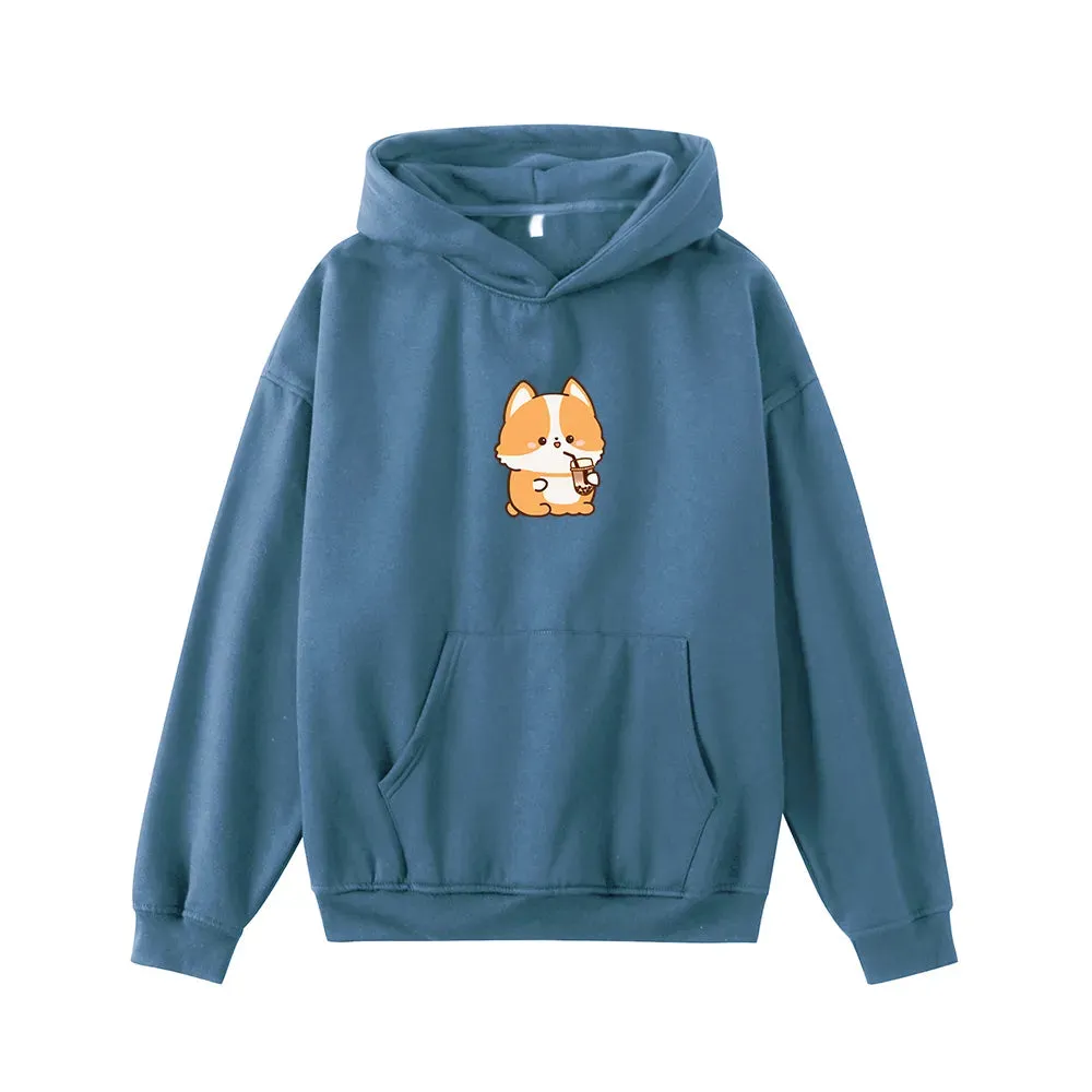 Boba Lovin Corgi Oversized Soft Hoodies