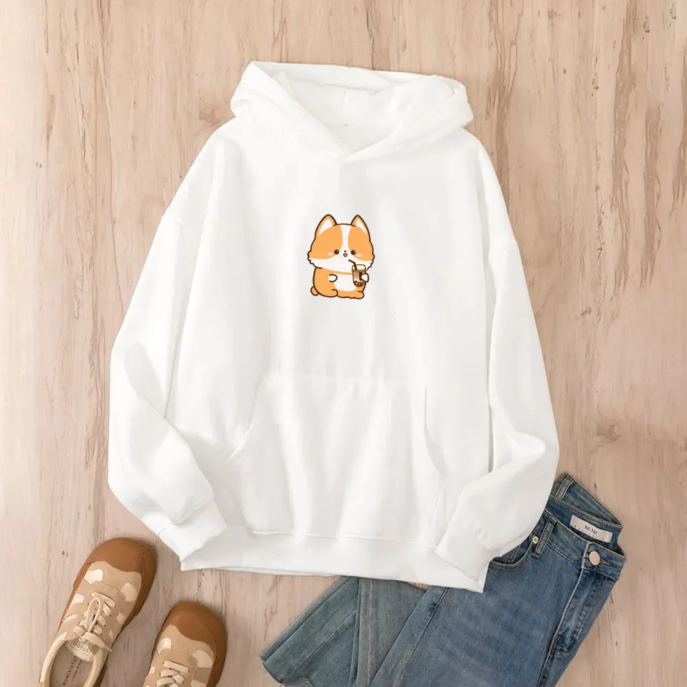 Boba Lovin Corgi Oversized Soft Hoodies