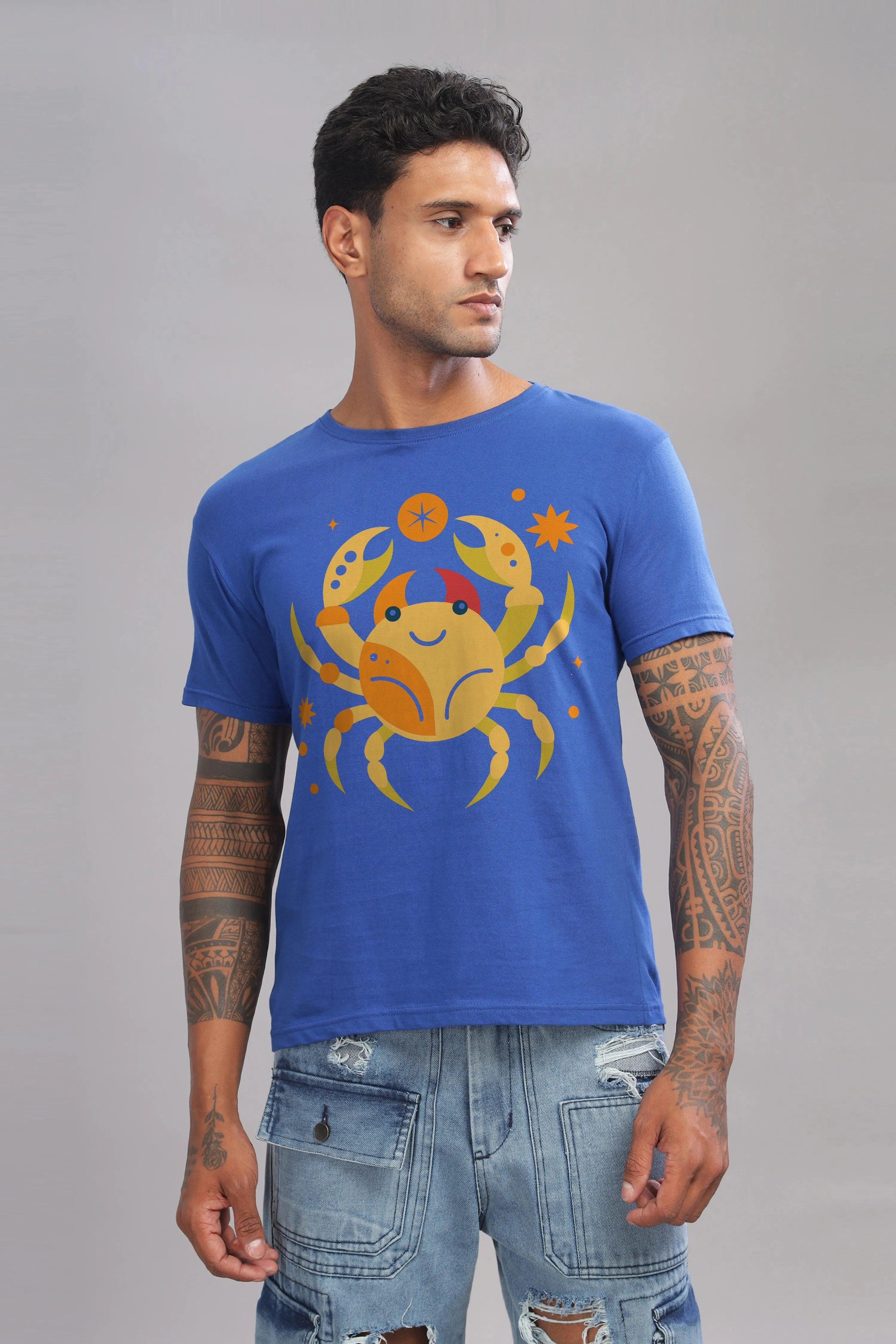 Cancer Club Royal Blue Half Sleeve Printed Round Neck T-Shirt