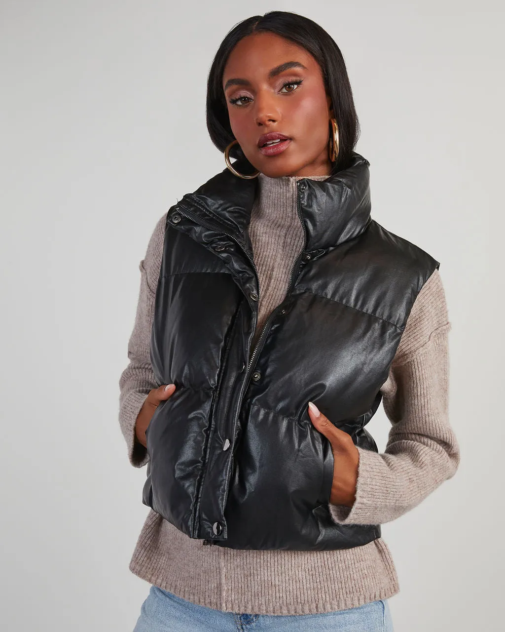 Cardona Faux Leather Puffer Vest