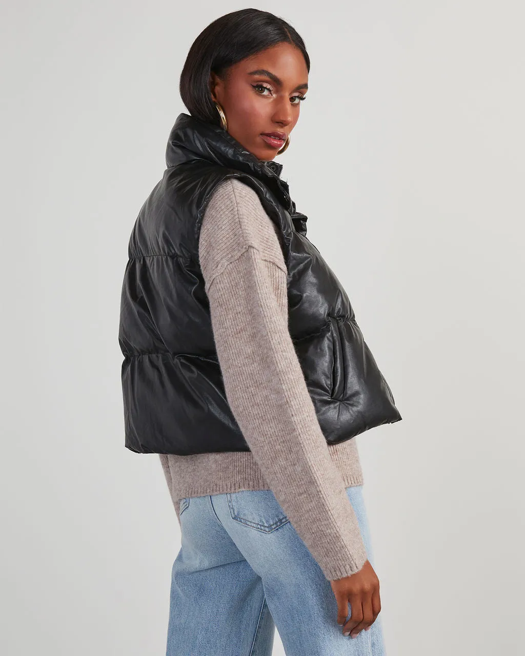 Cardona Faux Leather Puffer Vest