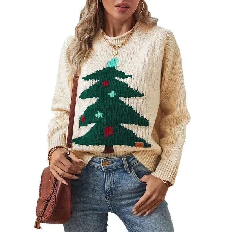 Christmas Tree Pullover Women's Round Neck Loose Sweater