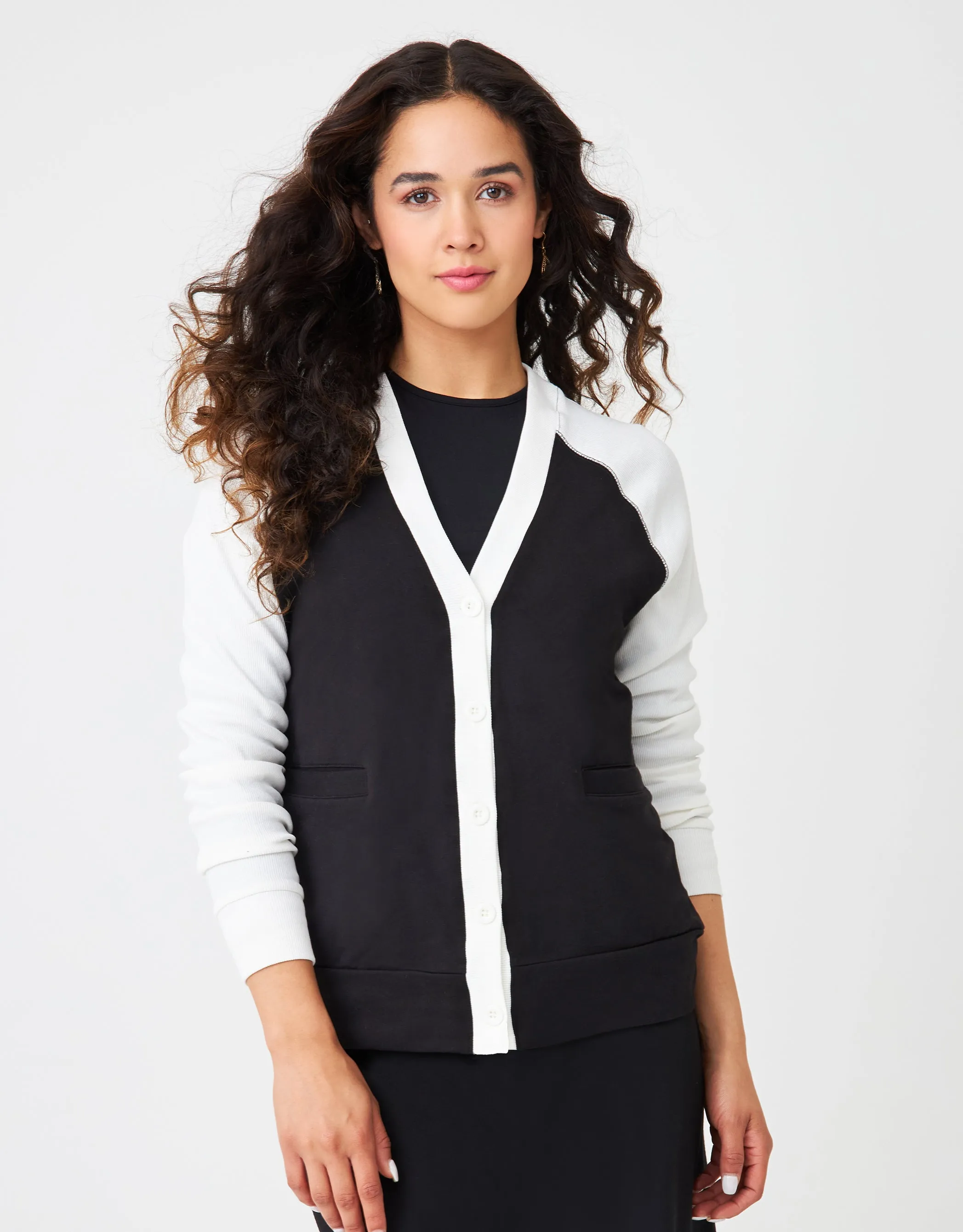 Color Block Button Cardigan with Pockets