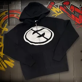 *DESIGN BY HUMANS* (DARK NAVY) ZIP UP HOODIE (DISTRESSED LOGO STYLE)