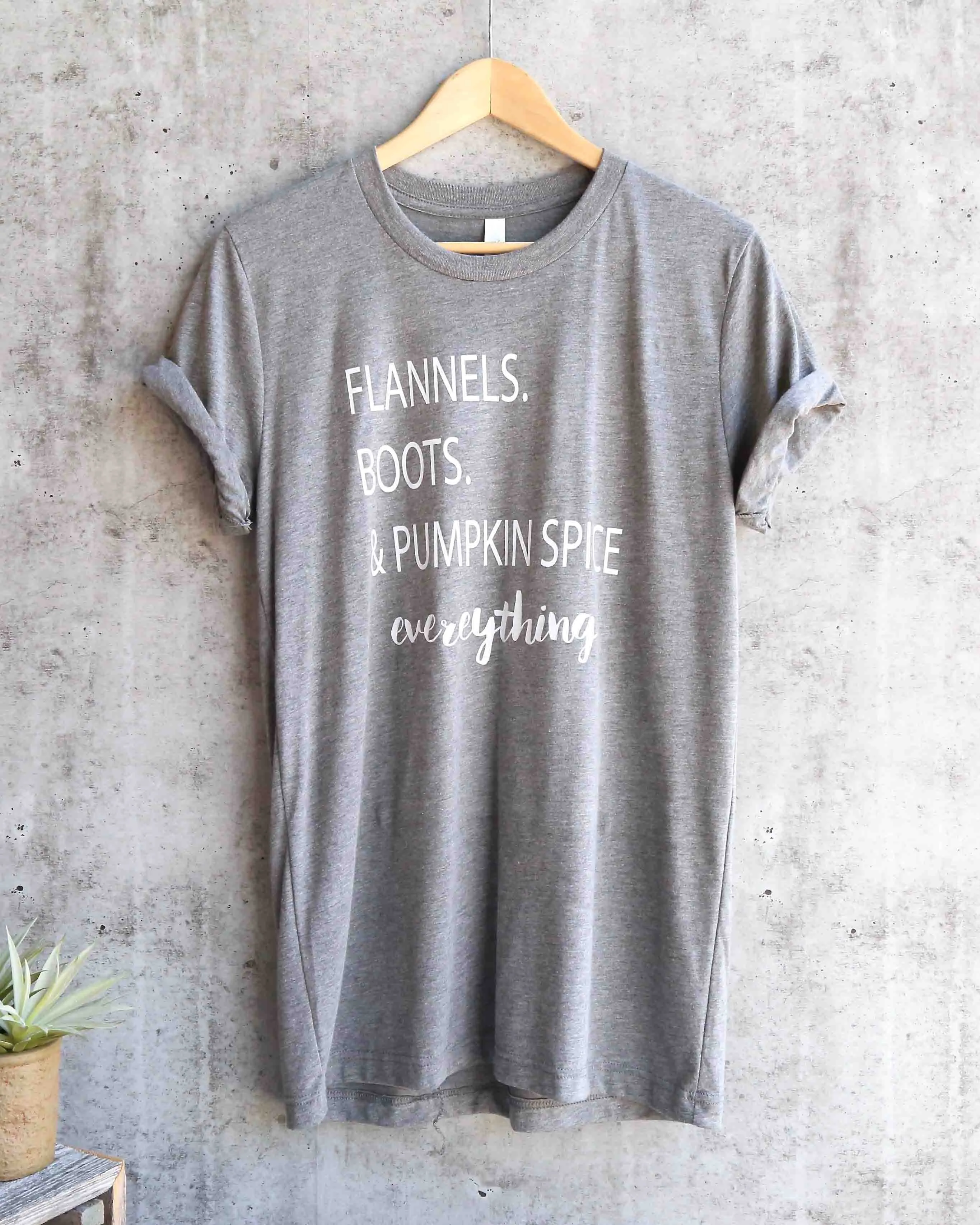 Distracted - Flannels, Boots, and Pumpkin Spice Unisex Graphic Tee in Heather Grey