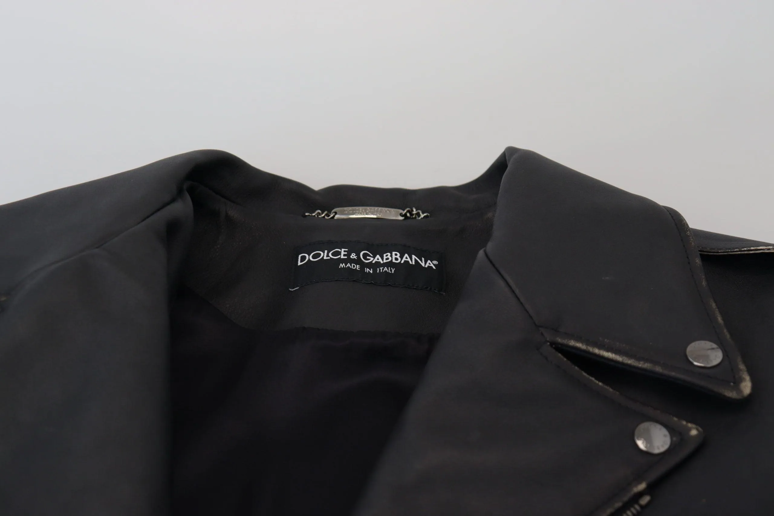 Dolce & Gabbana Black Leather Biker Coat Zipper Jacket