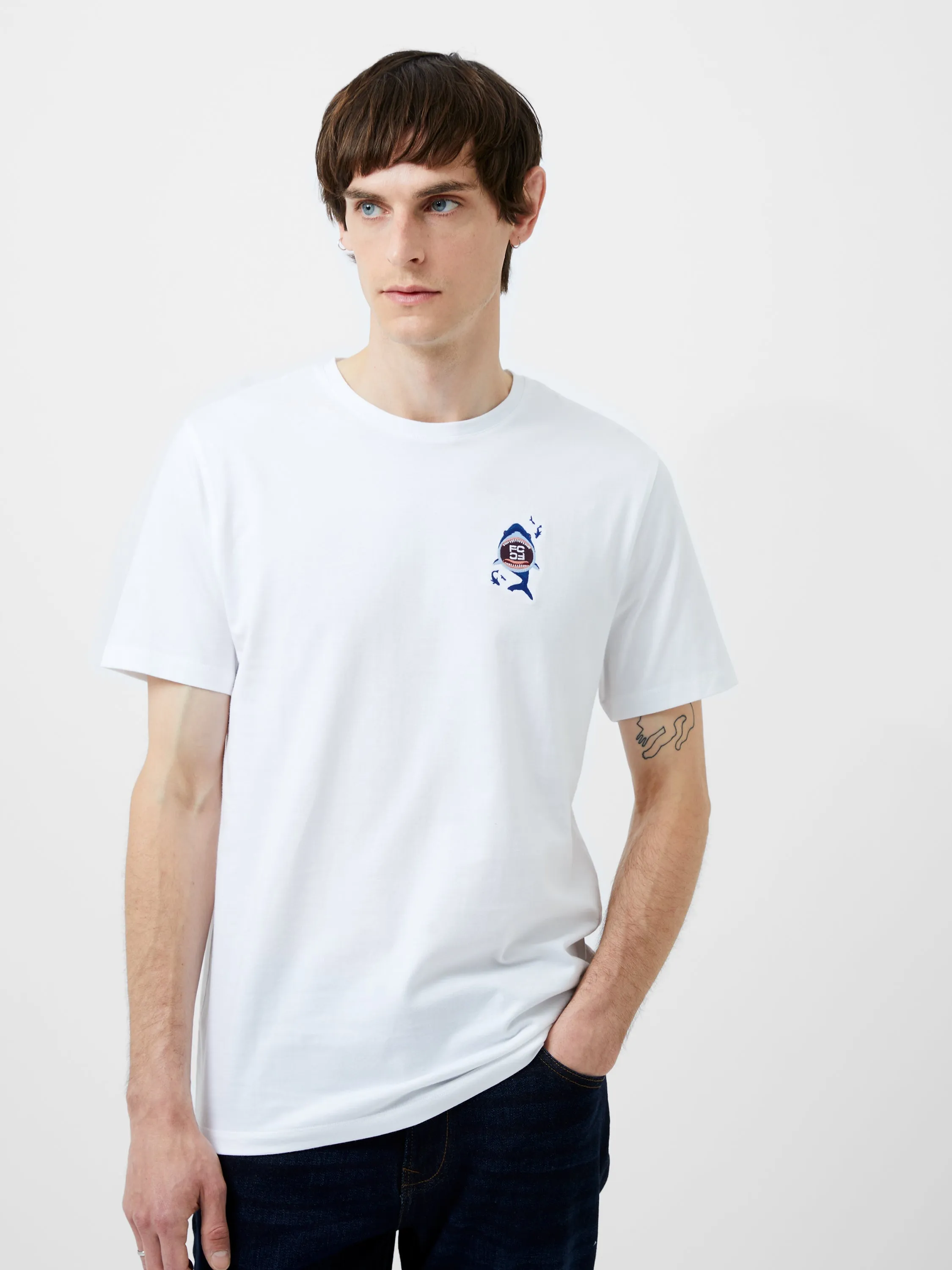 Embroidered Shark Organic Graphic T-Shirt