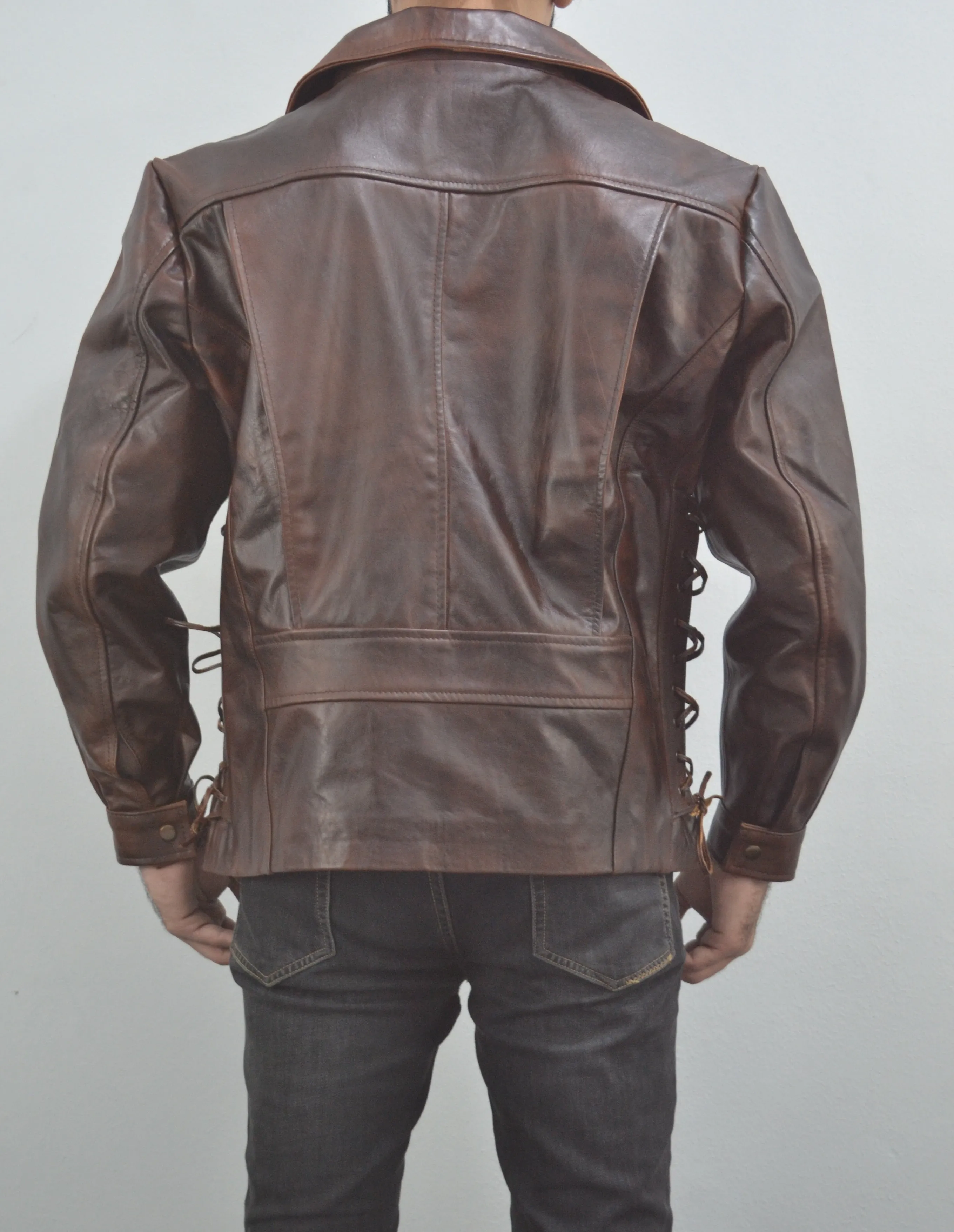 Escape From New York Snake Plissken Antique Brown Biker Leather Jacket