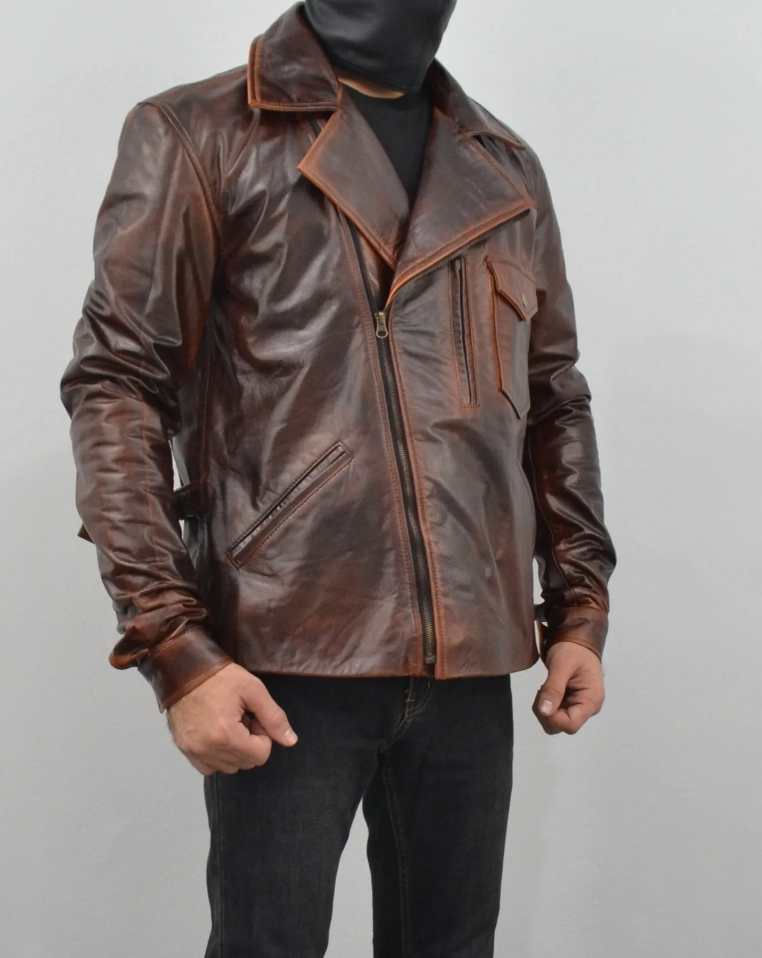 Escape From New York Snake Plissken Antique Brown Biker Leather Jacket