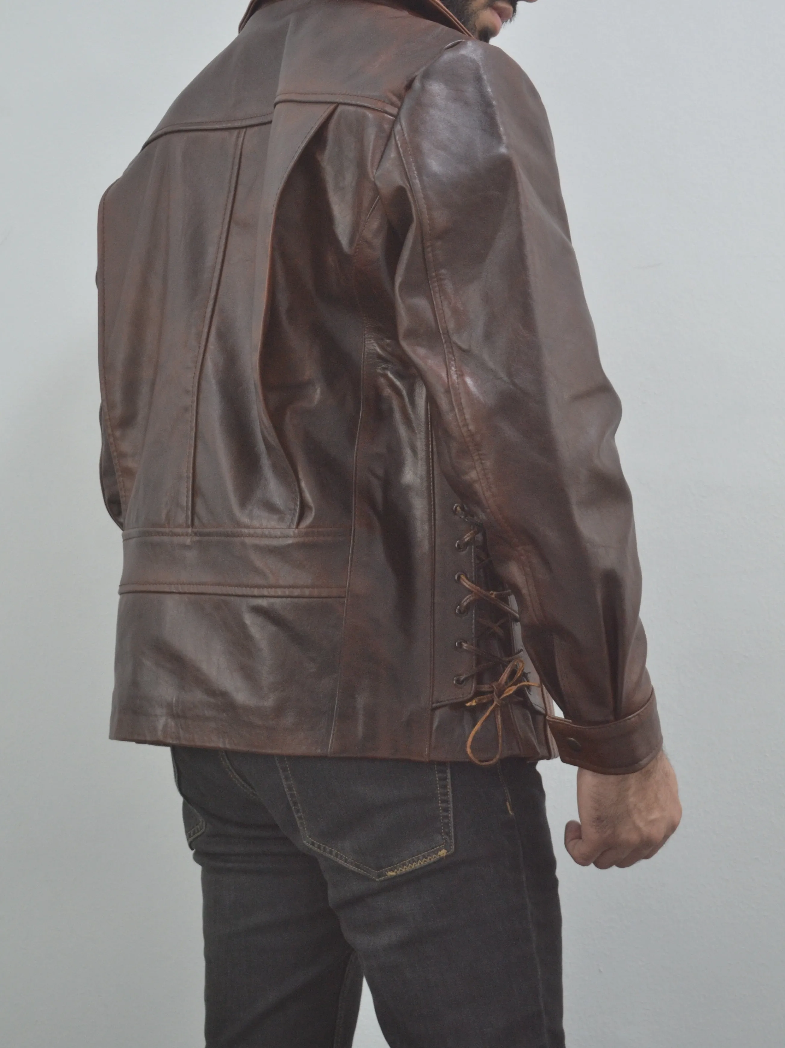 Escape From New York Snake Plissken Antique Brown Biker Leather Jacket