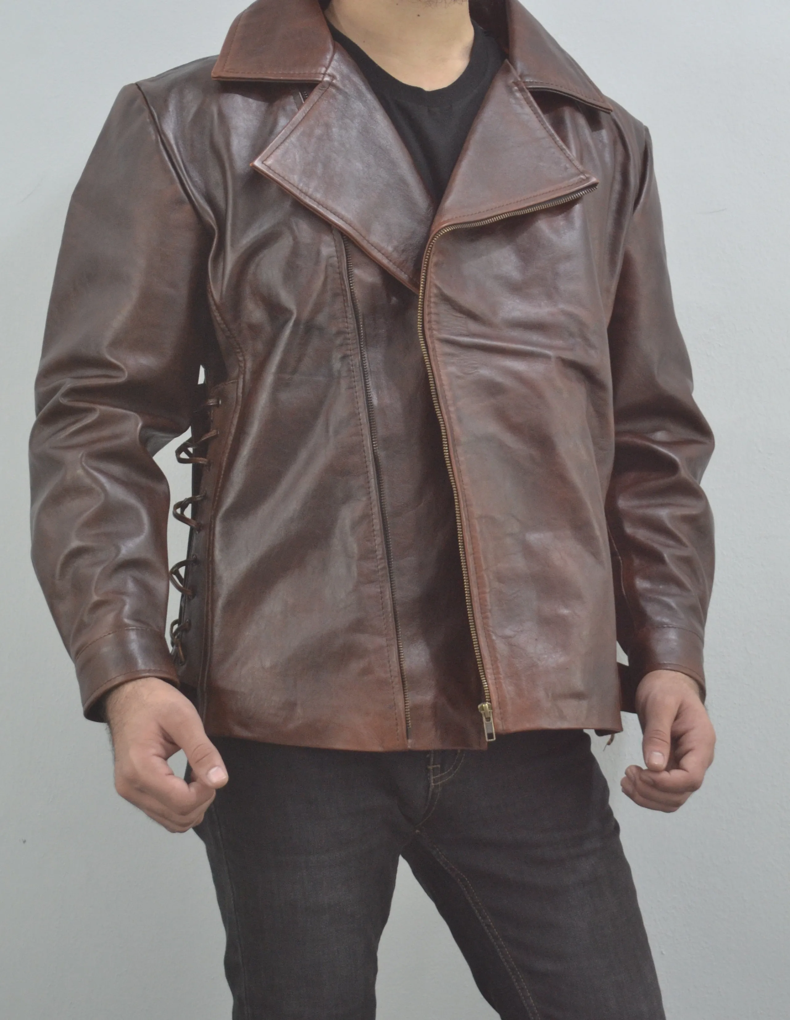 Escape From New York Snake Plissken Antique Brown Biker Leather Jacket