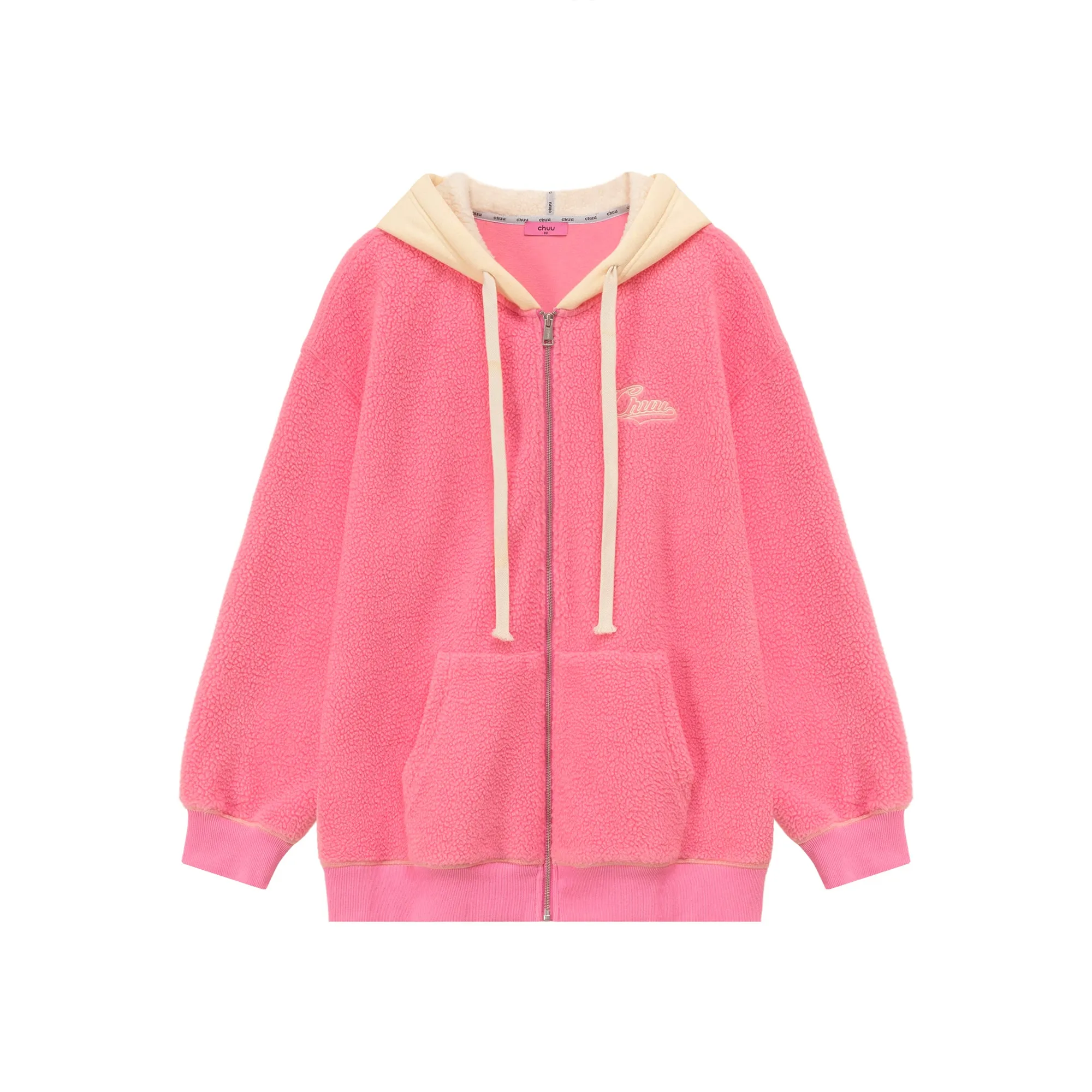 Fleece Color Combination Hooded Zip-Up