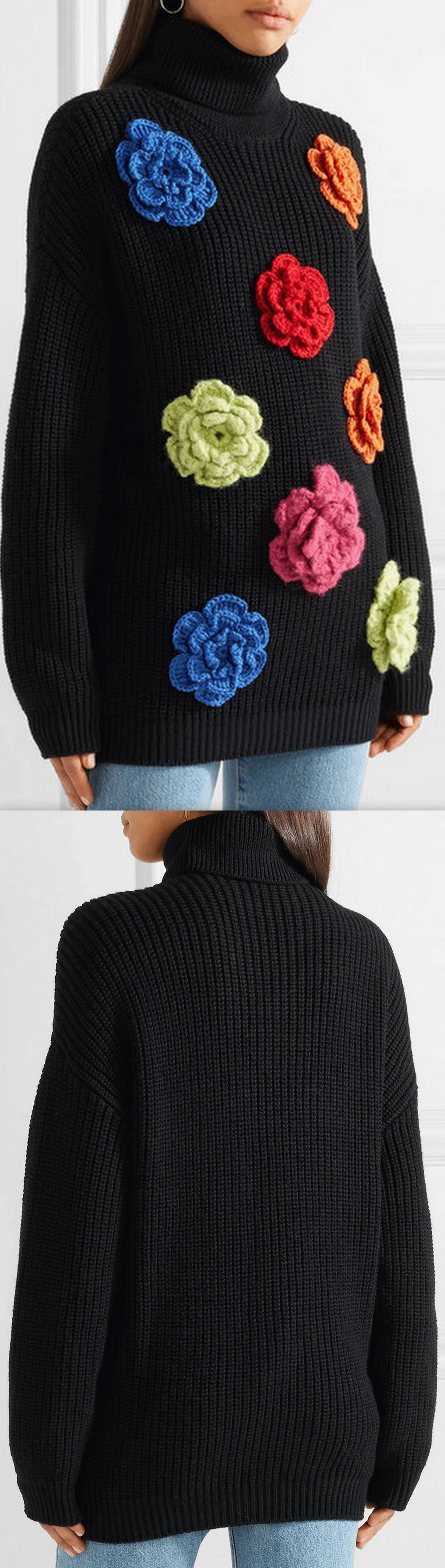 Floral-Appliqu̩d Knit Sweater