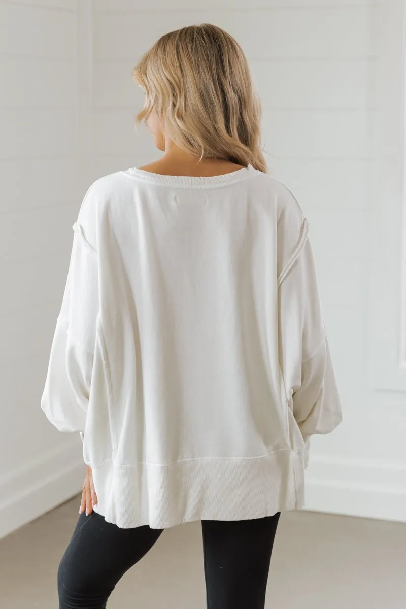 Free People Cream New York Pullover Sweatshirt