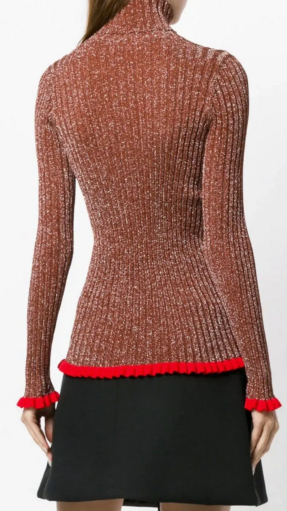 Frilled Turtleneck Jumper, Red