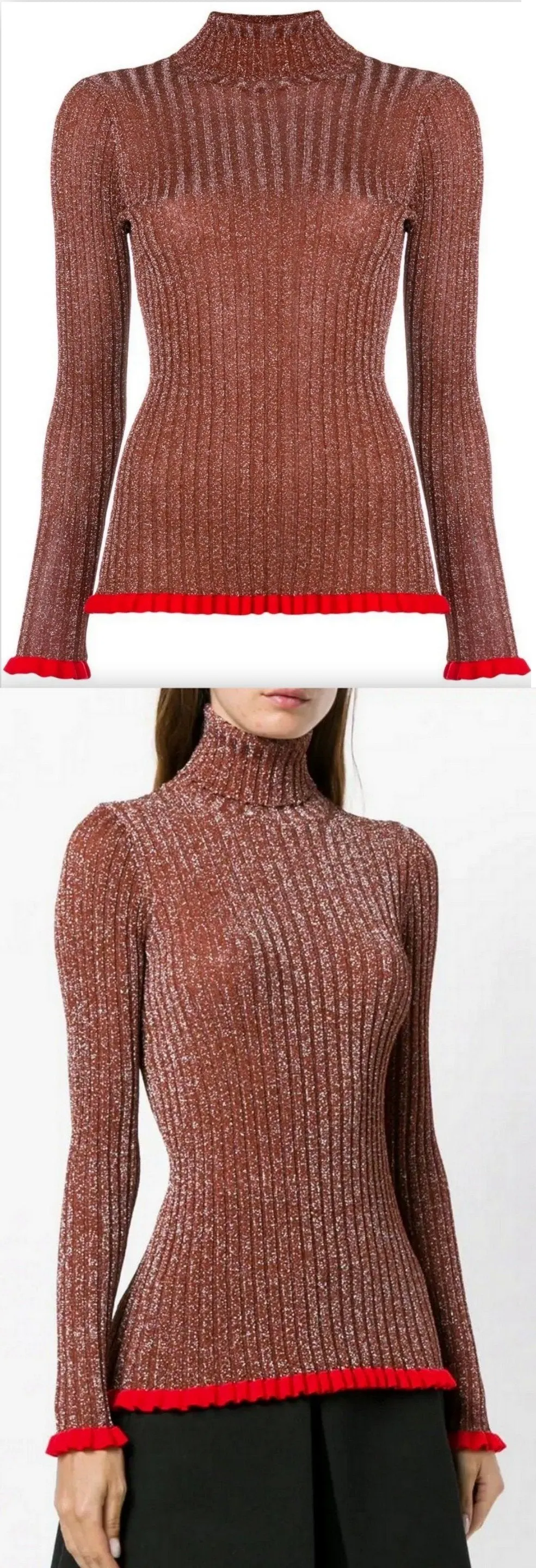 Frilled Turtleneck Jumper, Red