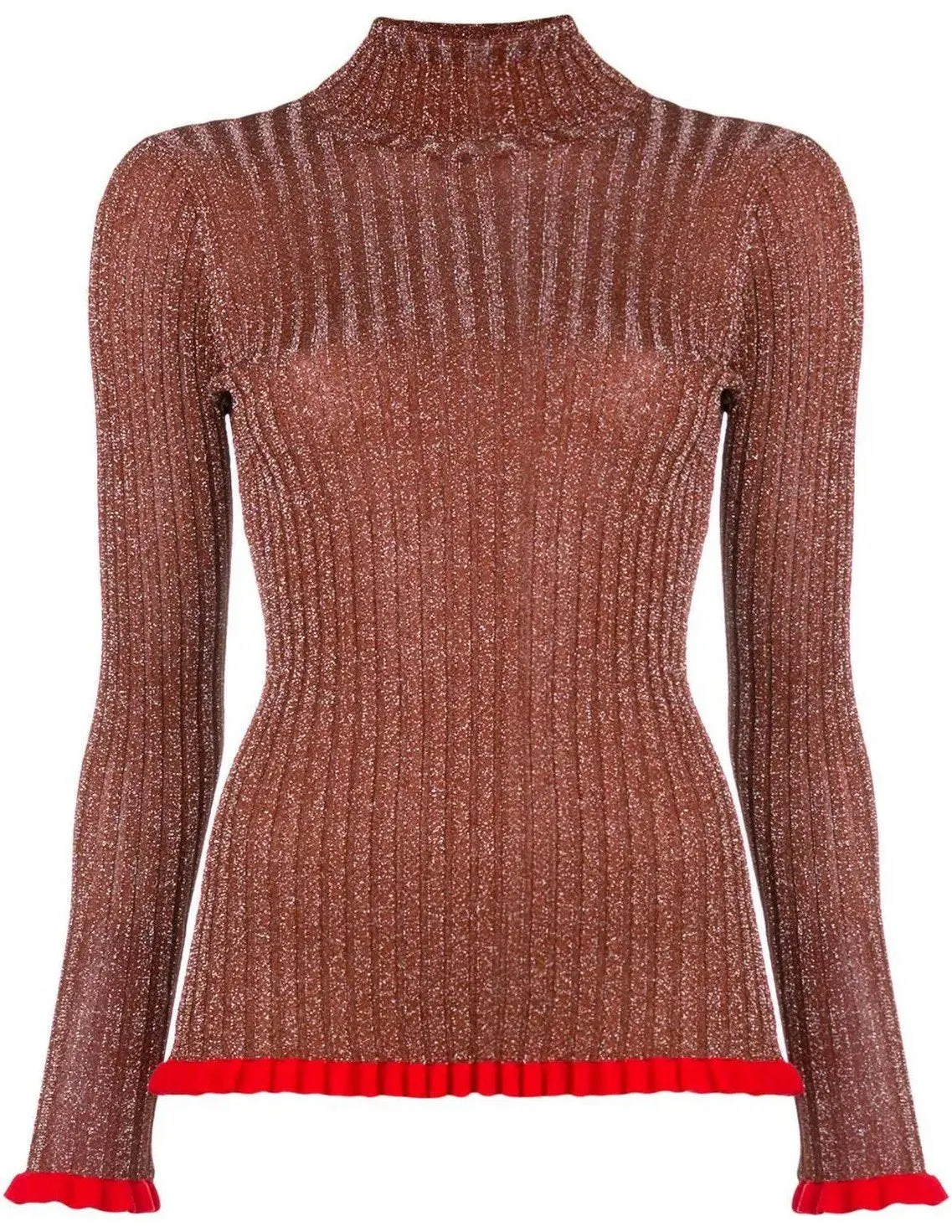 Frilled Turtleneck Jumper, Red