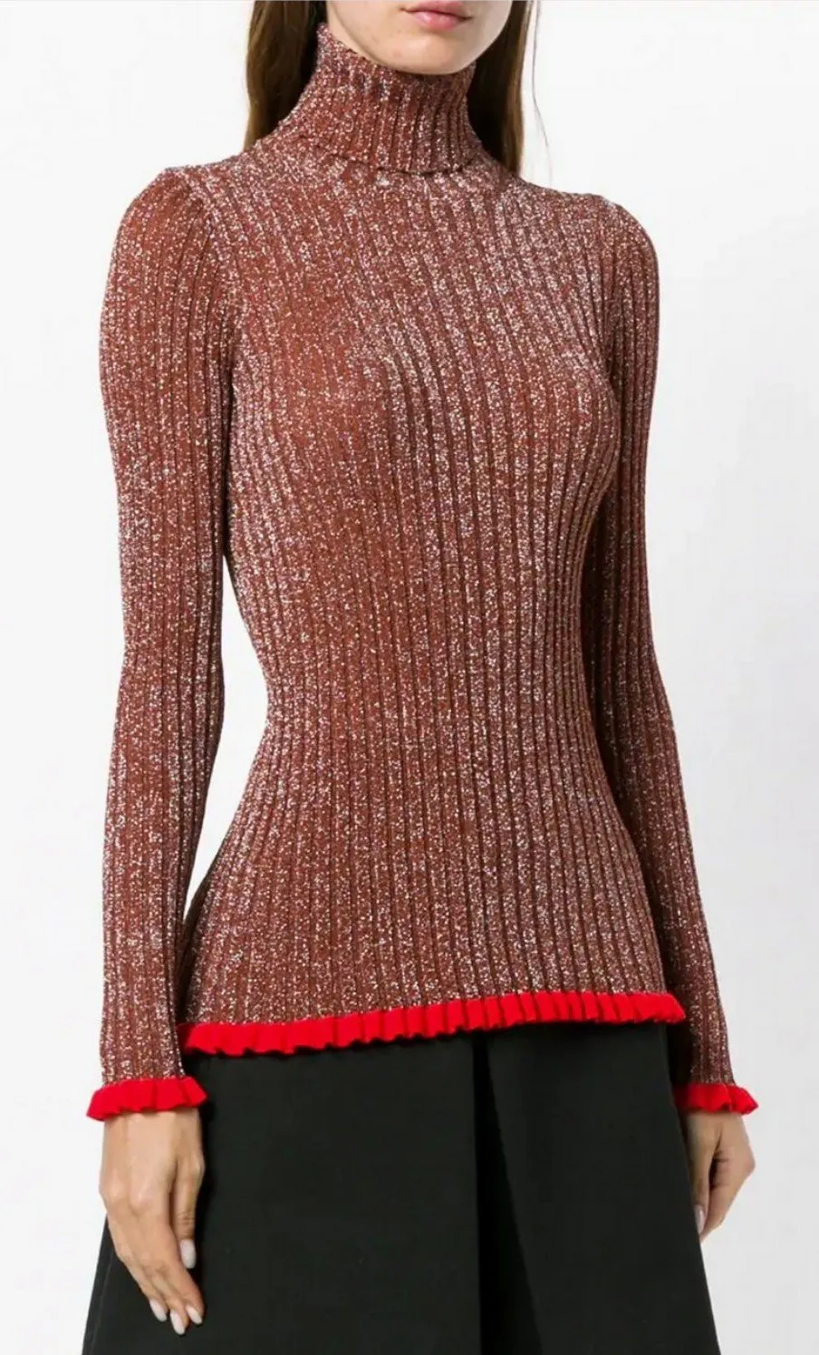 Frilled Turtleneck Jumper, Red