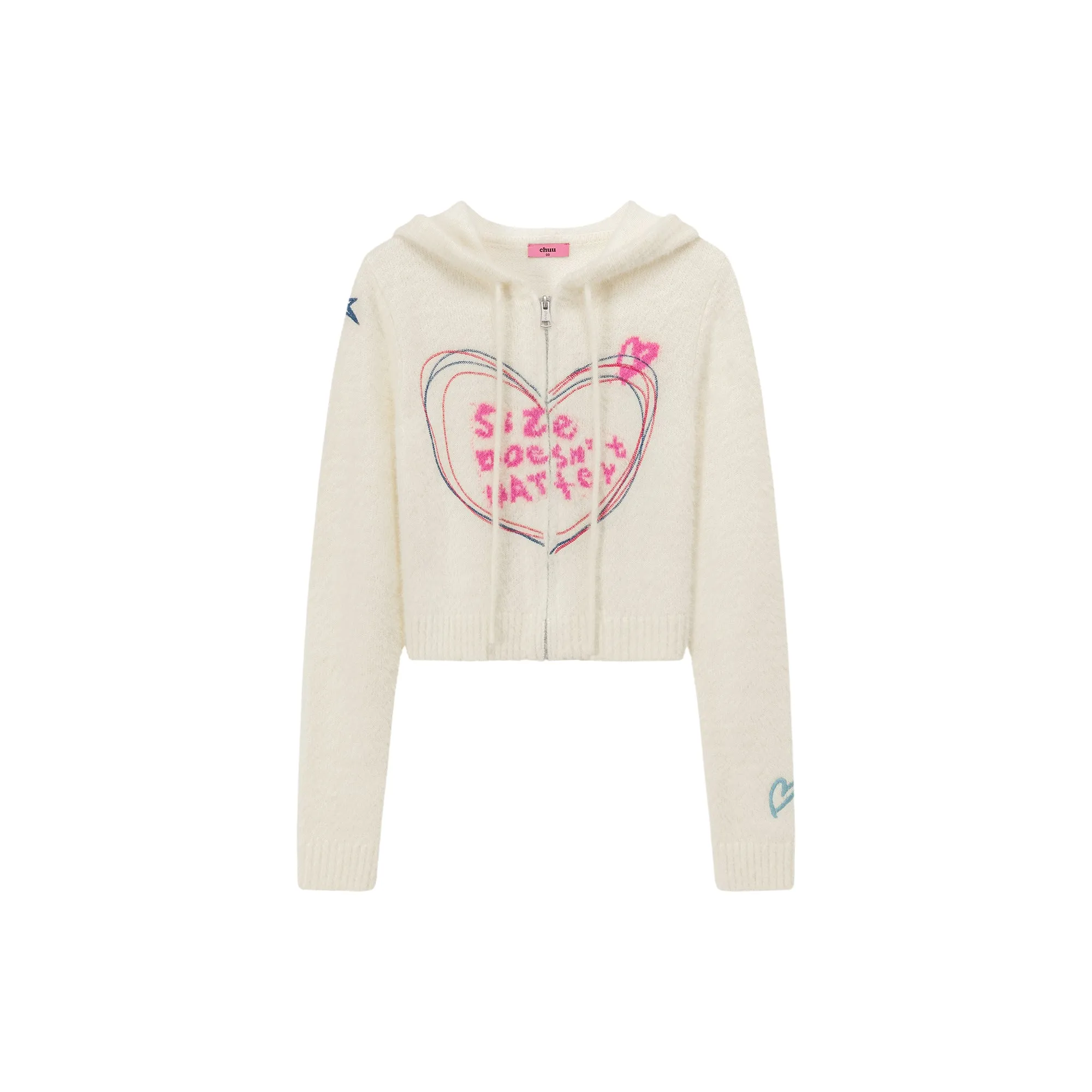 Heart Hooded Zip-Up Cardigan