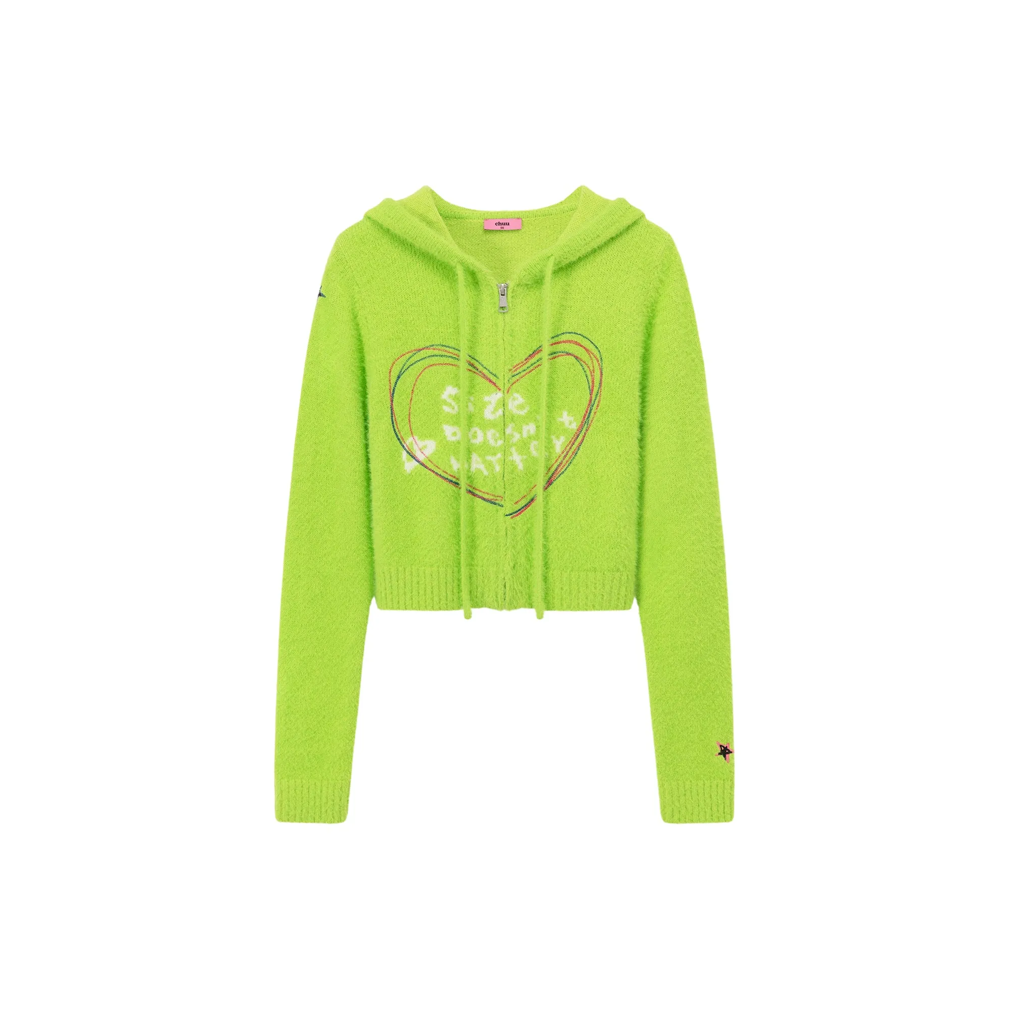 Heart Hooded Zip-Up Cardigan