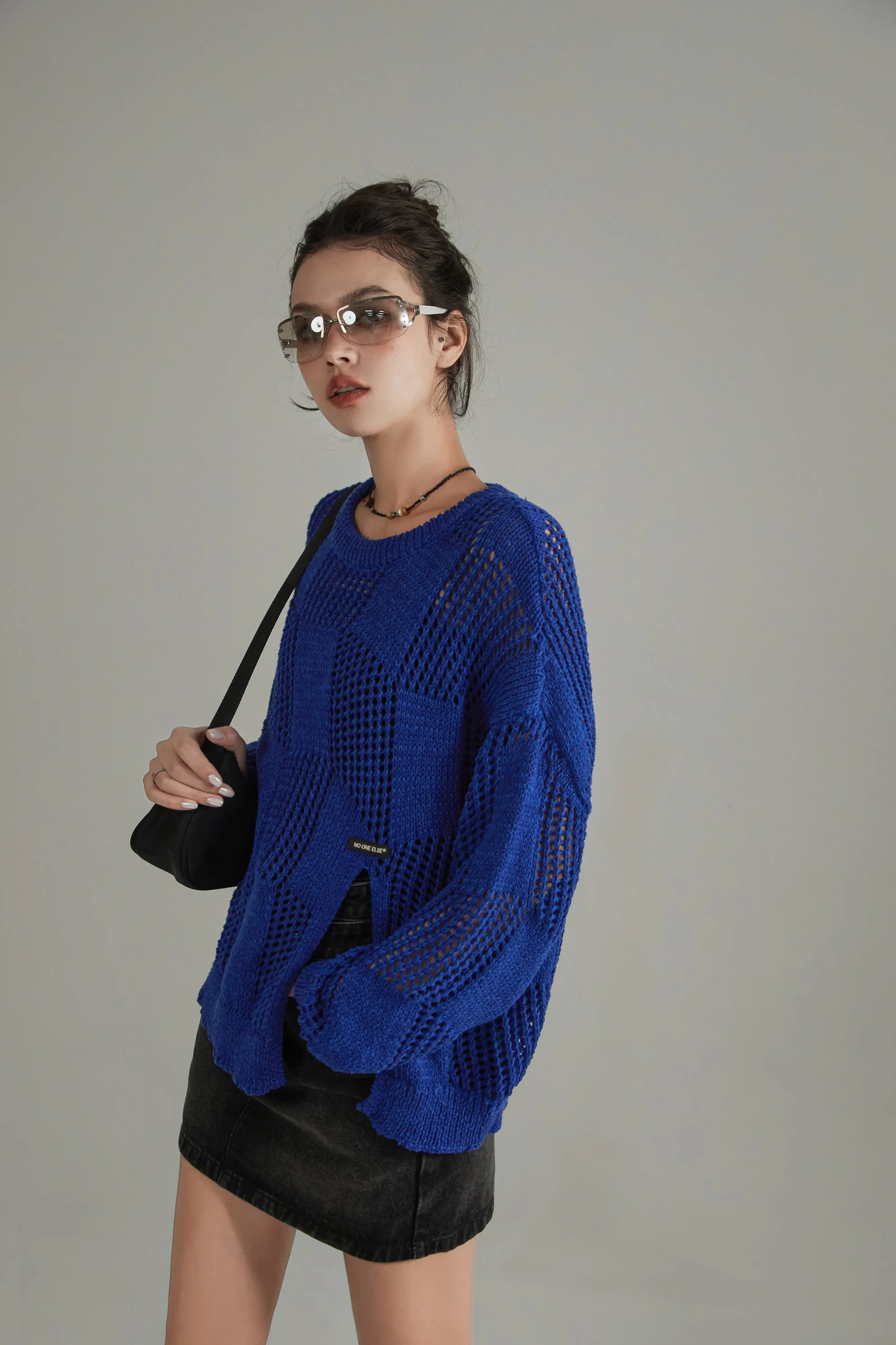 Knitted Design Slit Sweater