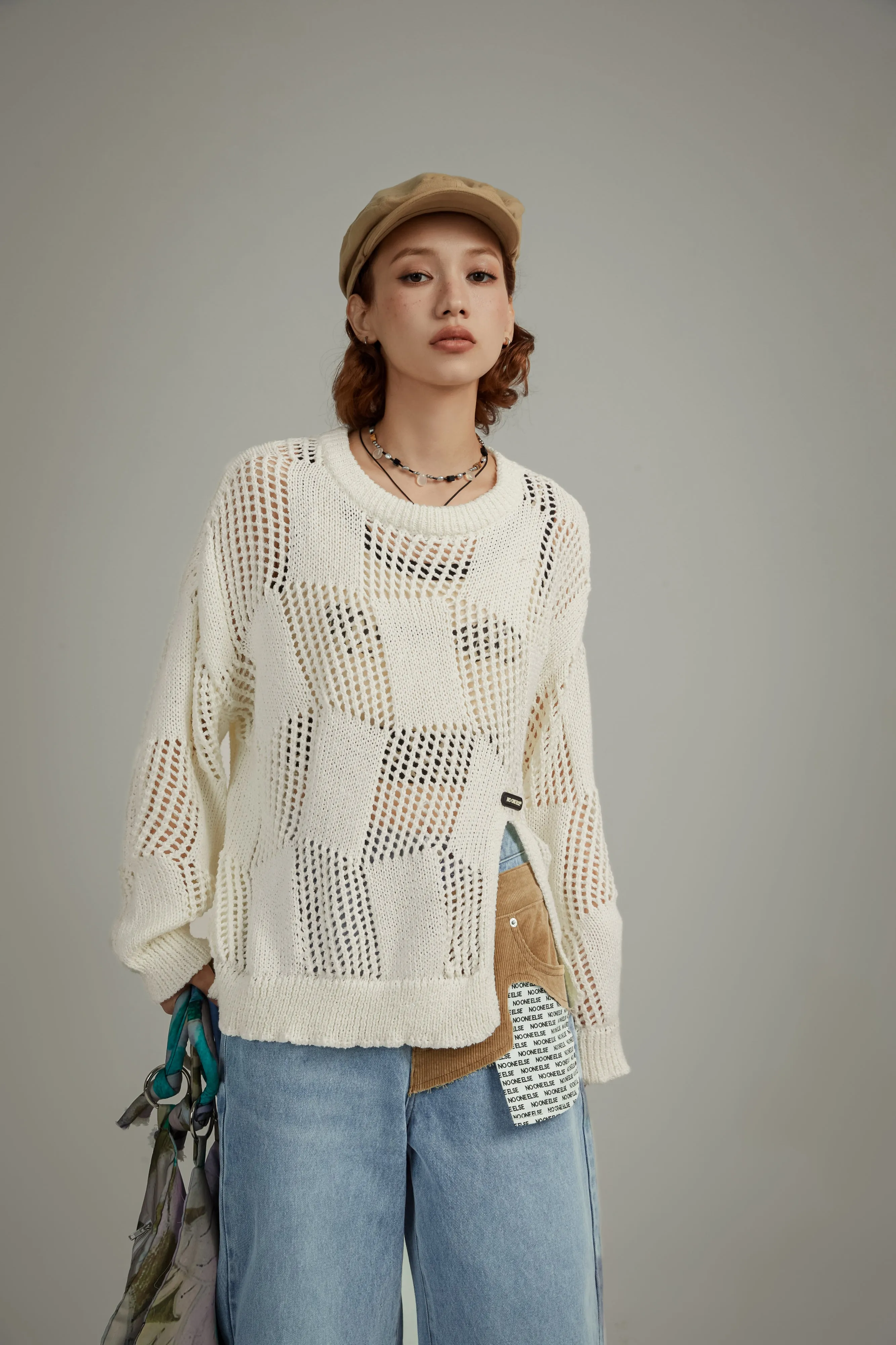 Knitted Design Slit Sweater