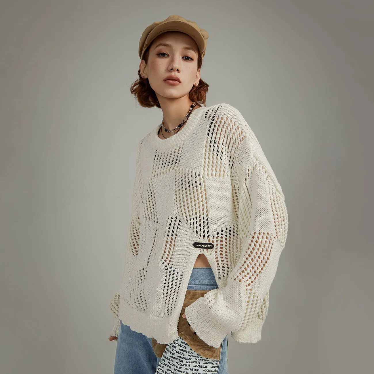 Knitted Design Slit Sweater