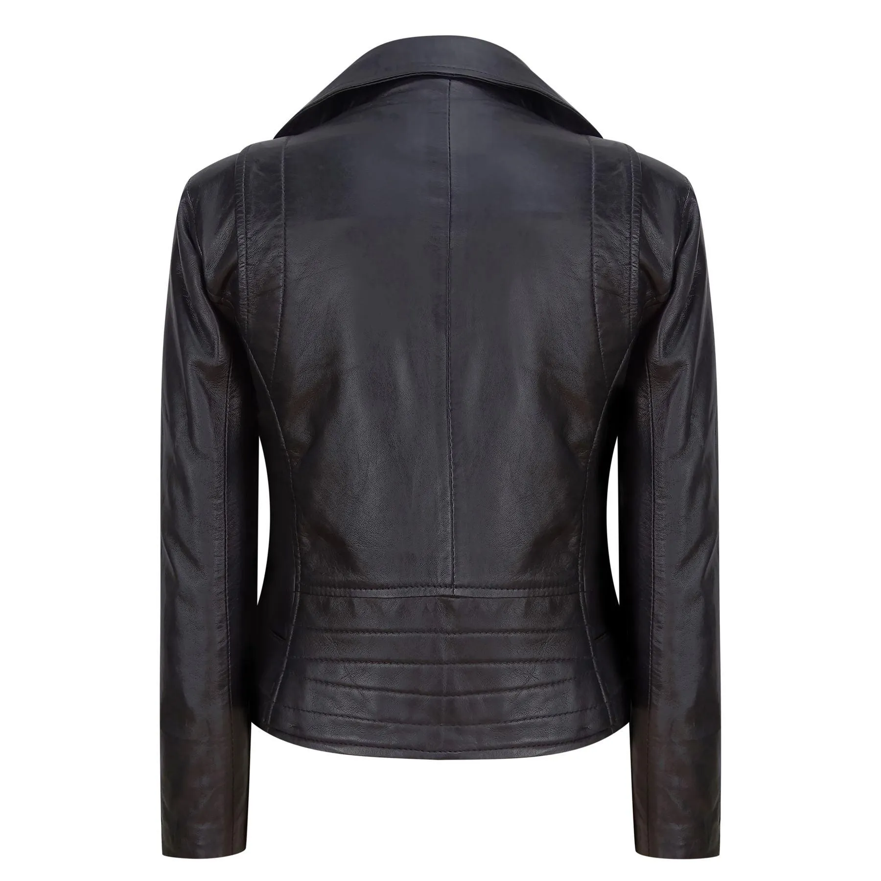 Ladies Women Genuine Real Leather Slim Fit Black Biker Jacket