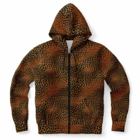 Leopard Print Zip Up Hoodie, Animal Cheetah Full Zipper Pocket Men Women Unisex Adult Aesthetic Graphic Cotton Fleece Hooded Sweatshirt