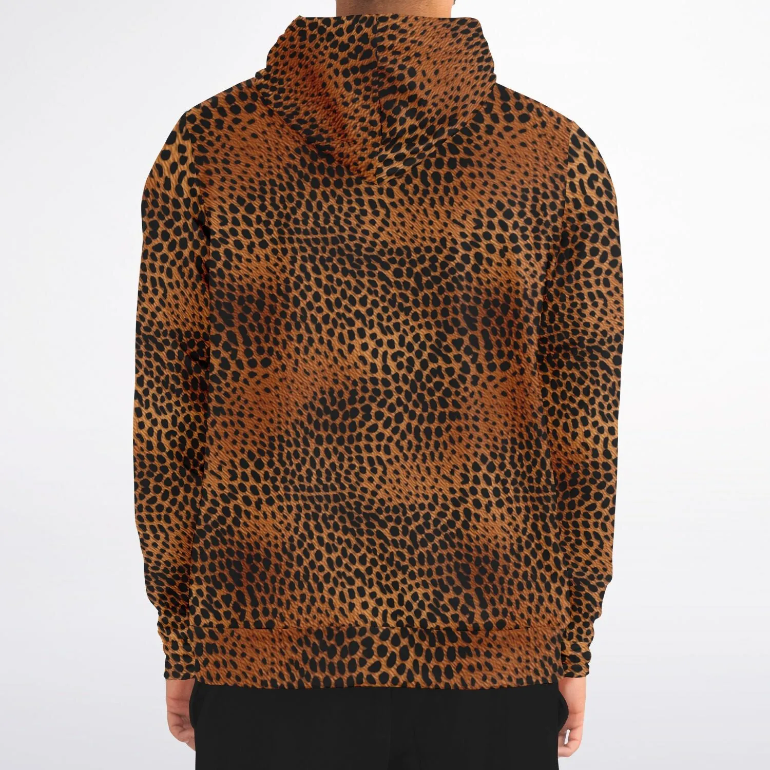 Leopard Print Zip Up Hoodie, Animal Cheetah Full Zipper Pocket Men Women Unisex Adult Aesthetic Graphic Cotton Fleece Hooded Sweatshirt