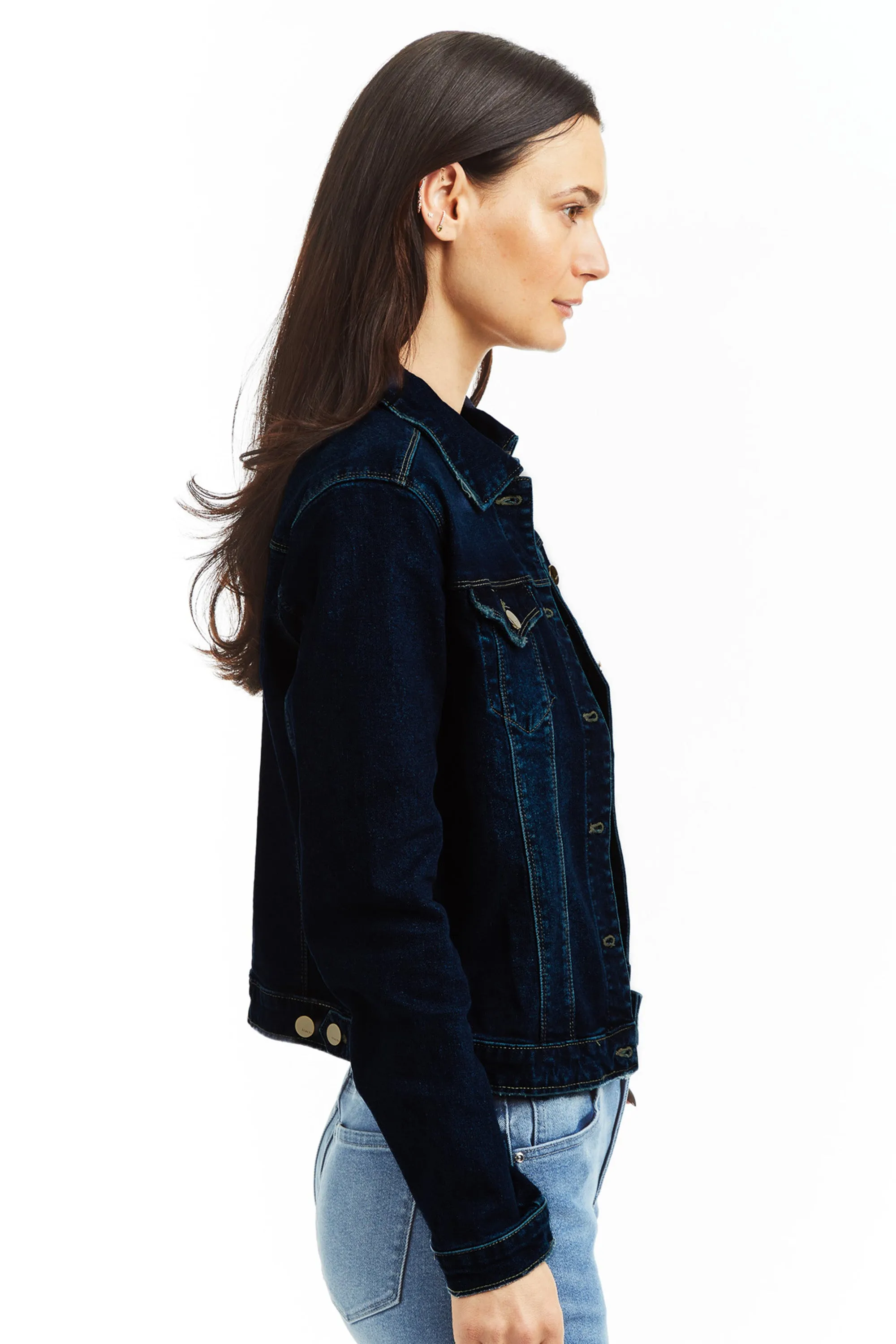 Loretta Basic Denim Jacket In Dark Indigo