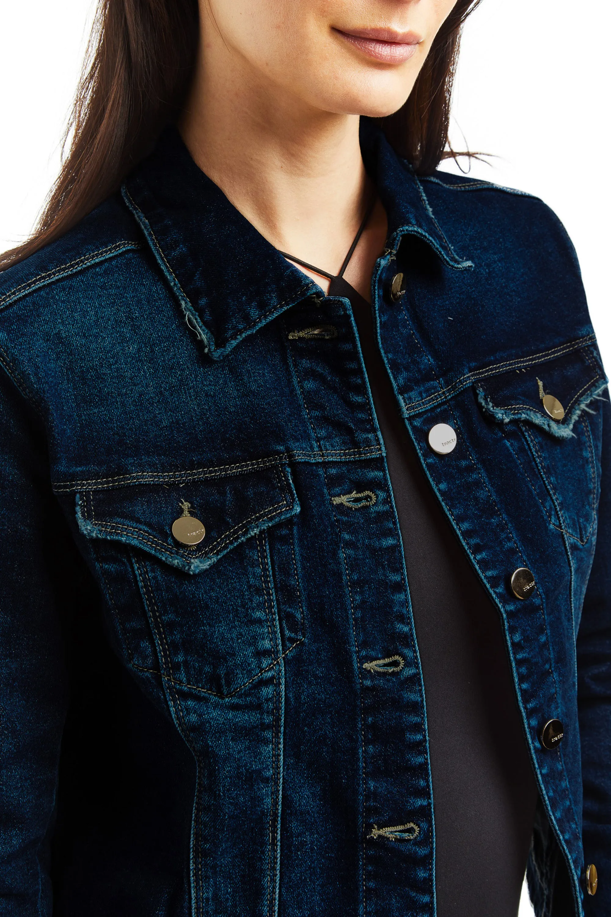 Loretta Basic Denim Jacket In Dark Indigo