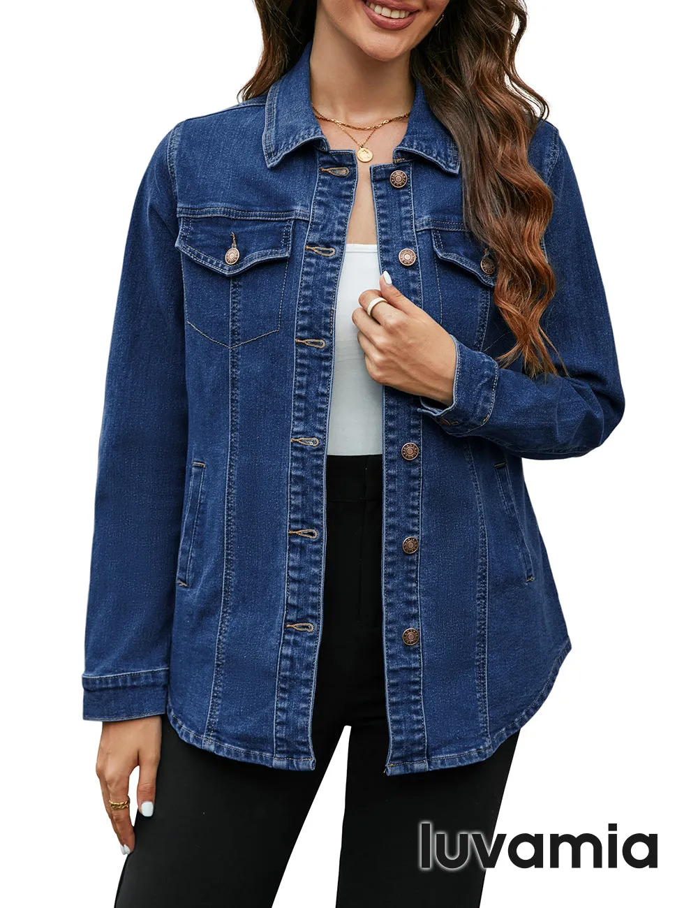 luvamia 2023 Jean Jackets for Women Fashion Denim Jacket Western Oversized Fall Shacket Jacket Button Up with Pockets